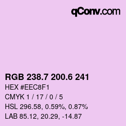 カラーコード: RGB 238.7 200.6 241 | qconv.com