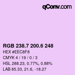 カラーコード: RGB 238.7 200.6 248 | qconv.com
