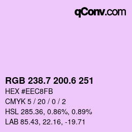 カラーコード: RGB 238.7 200.6 251 | qconv.com