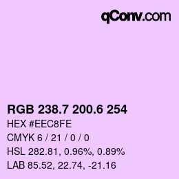 カラーコード: RGB 238.7 200.6 254 | qconv.com