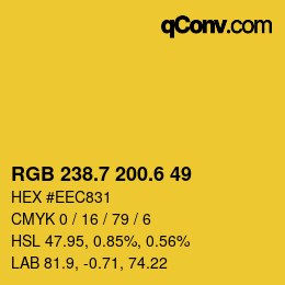 カラーコード: RGB 238.7 200.6 49 | qconv.com