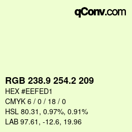 Color code: RGB 238.9 254.2 209 | qconv.com
