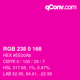 Color code: RGB 238 0 168 | qconv.com