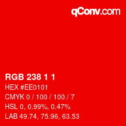 Color code: RGB 238 1 1 | qconv.com