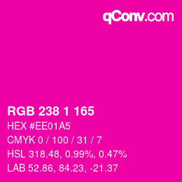 カラーコード: RGB 238 1 165 | qconv.com