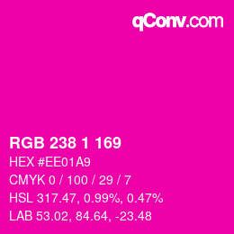 カラーコード: RGB 238 1 169 | qconv.com
