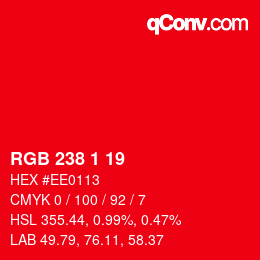 カラーコード: RGB 238 1 19 | qconv.com