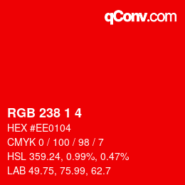 Color code: RGB 238 1 4 | qconv.com