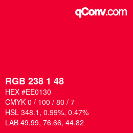 カラーコード: RGB 238 1 48 | qconv.com