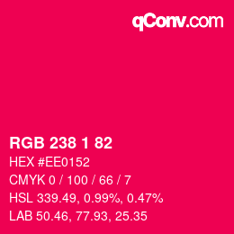 Color code: RGB 238 1 82 | qconv.com