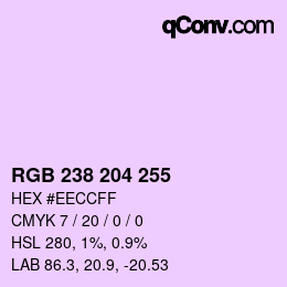 Color code: RGB 238 204 255 | qconv.com