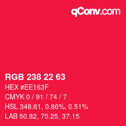 颜色代码: RGB 238 22 63 | qconv.com