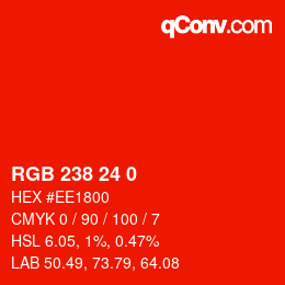 颜色代码: RGB 238 24 0 | qconv.com