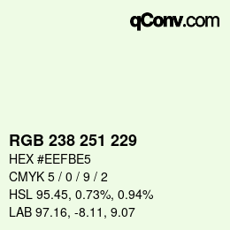 Color code: RGB 238 251 229 | qconv.com