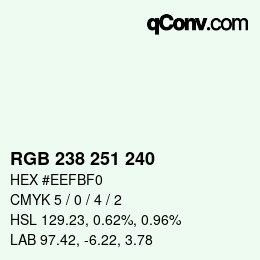 Color code: RGB 238 251 240 | qconv.com