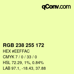 Color code: RGB 238 255 172 | qconv.com