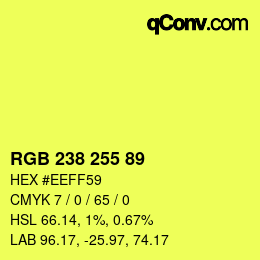 Color code: RGB 238 255 89 | qconv.com