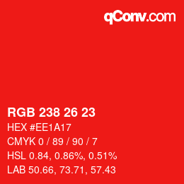 カラーコード: RGB 238 26 23 | qconv.com