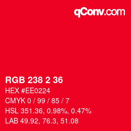 Farbcode: RGB 238 2 36 | qconv.com