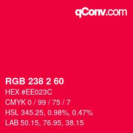颜色代码: RGB 238 2 60 | qconv.com