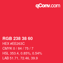 颜色代码: RGB 238 38 60 | qconv.com