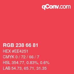 颜色代码: RGB 238 66 81 | qconv.com
