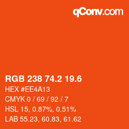カラーコード: RGB 238 74.2 19.6 | qconv.com