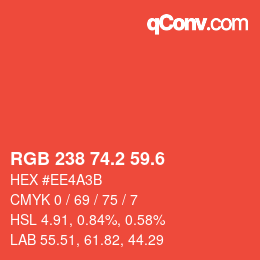 カラーコード: RGB 238 74.2 59.6 | qconv.com