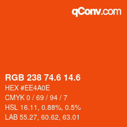 カラーコード: RGB 238 74.6 14.6 | qconv.com