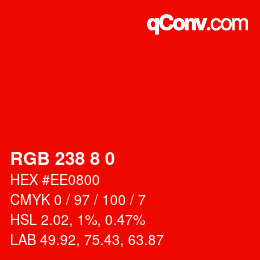 カラーコード: RGB 238 8 0 | qconv.com