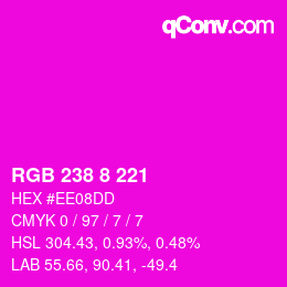 Código de color: RGB 238 8 221 | qconv.com