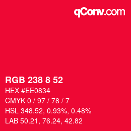 颜色代码: RGB 238 8 52 | qconv.com