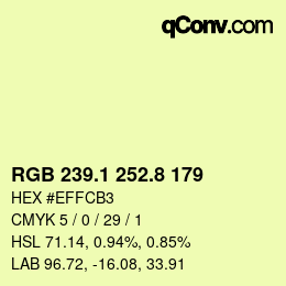 カラーコード: RGB 239.1 252.8 179 | qconv.com