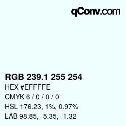 カラーコード: RGB 239.1 255 254 | qconv.com