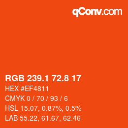 カラーコード: RGB 239.1 72.8 17 | qconv.com