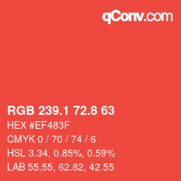 カラーコード: RGB 239.1 72.8 63 | qconv.com