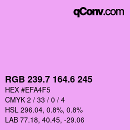 カラーコード: RGB 239.7 164.6 245 | qconv.com