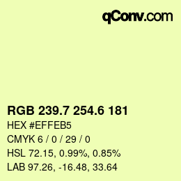 カラーコード: RGB 239.7 254.6 181 | qconv.com