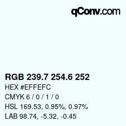 カラーコード: RGB 239.7 254.6 252 | qconv.com