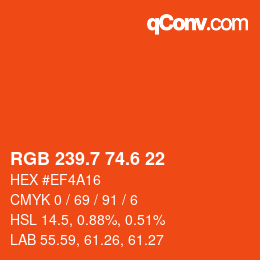 カラーコード: RGB 239.7 74.6 22 | qconv.com