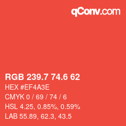 カラーコード: RGB 239.7 74.6 62 | qconv.com
