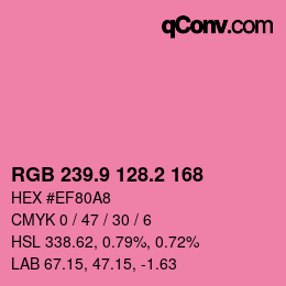 カラーコード: RGB 239.9 128.2 168 | qconv.com