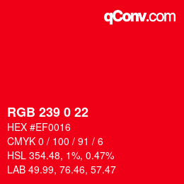 Color code: RGB 239 0 22 | qconv.com