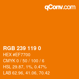 Color code: RGB 239 119 0 | qconv.com