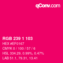 颜色代码: RGB 239 1 103 | qconv.com