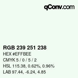 Color code: RGB 239 251 238 | qconv.com