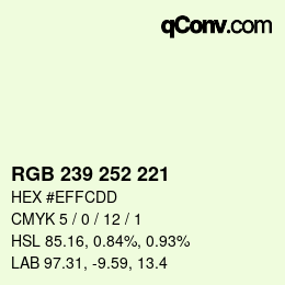 Color code: RGB 239 252 221 | qconv.com