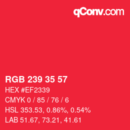 カラーコード: RGB 239 35 57 | qconv.com