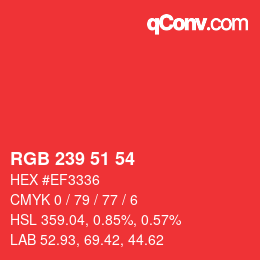 Color code: RGB 239 51 54 | qconv.com