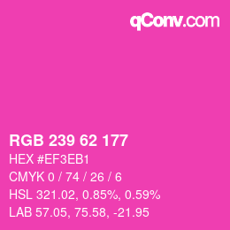 颜色代码: RGB 239 62 177 | qconv.com